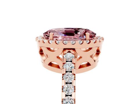 Rose gold Oval Cut Morganite Halo Engagement Ring with Pavé Band and Prong Setting_17