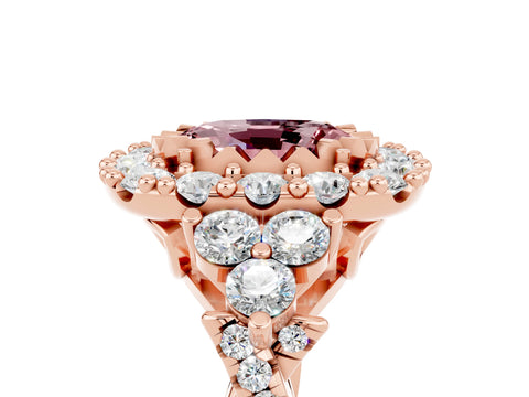 Rose gold Oval Cut Morganite Halo Ring with Pavé Band and Four-Prong Setting_17
