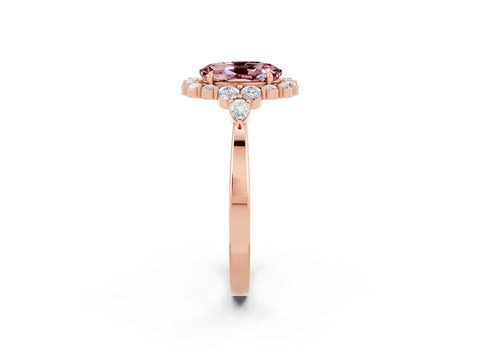 Rose gold Oval Cut Morganite Halo Ring with Pear Side Stones and Prong Setting_14