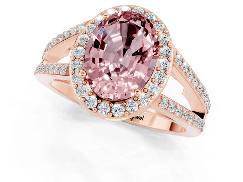 Rose gold Oval Cut Morganite Halo Ring with Split Shank U-Prong Band and Four-Prong Setting_1