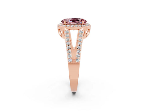 Rose gold Oval Cut Morganite Halo Ring with Split Shank U-Prong Band and Four-Prong Setting_2