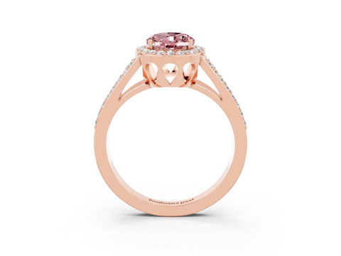 Rose gold Oval Cut Morganite Halo Ring with Split Shank U-Prong Band and Four-Prong Setting_3