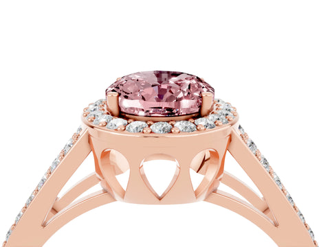 Rose gold Oval Cut Morganite Halo Ring with Split Shank U-Prong Band and Four-Prong Setting_4
