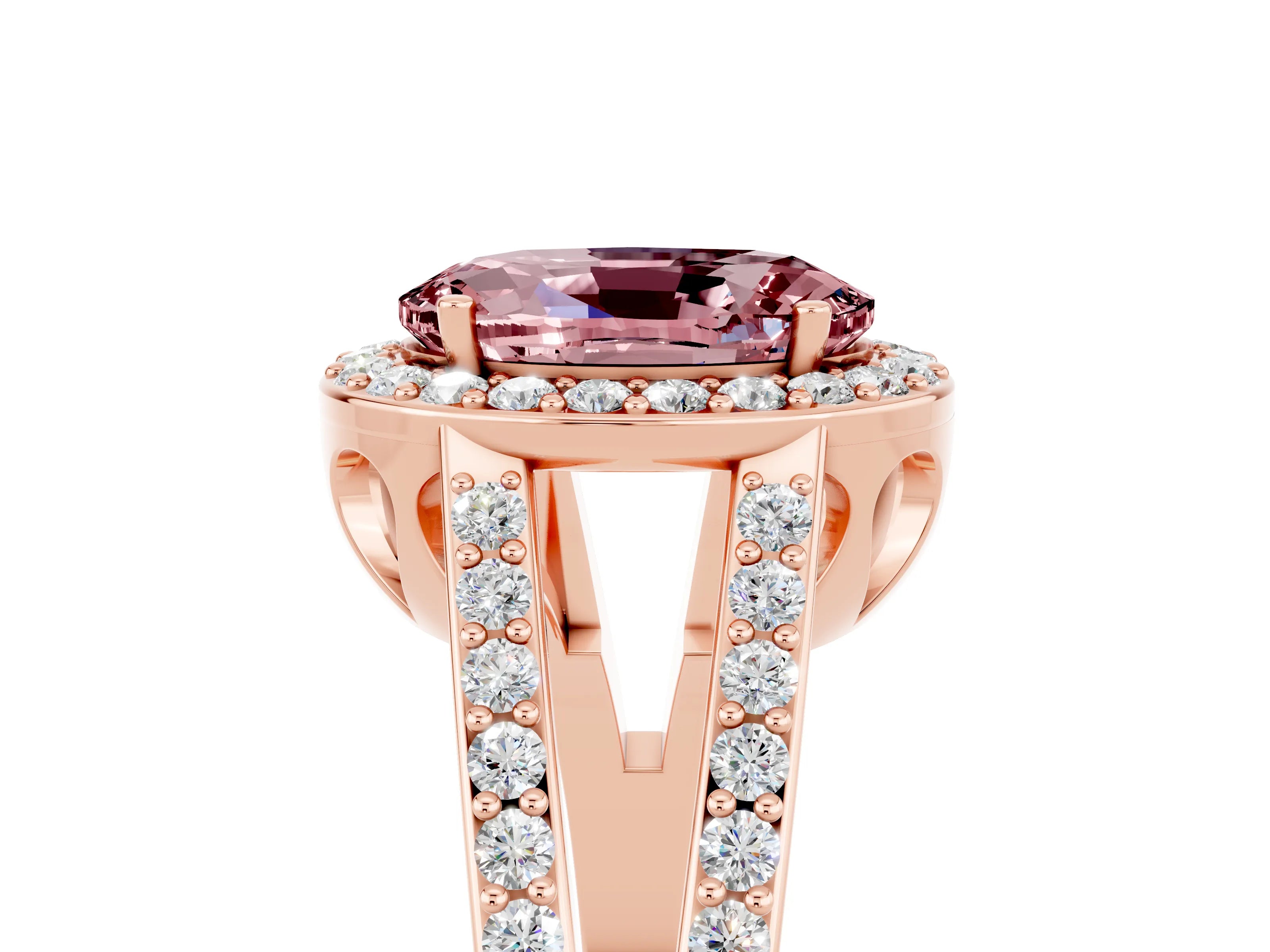Rose gold Oval Cut Morganite Halo Ring with Split Shank U-Prong Band and Four-Prong Setting_5