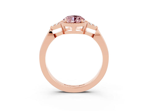 Rose gold Oval Cut Morganite Halo Ring with Tapered Band and Four-Prong Setting_3