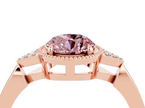 Rose gold Oval Cut Morganite Halo Ring with Tapered Band and Four-Prong Setting_4