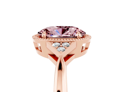 Rose gold Oval Cut Morganite Halo Ring with Tapered Band and Four-Prong Setting_5