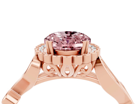 Rose gold Oval Cut Morganite Halo Ring with Vintage Split Shank and Four-Prong Setting_4