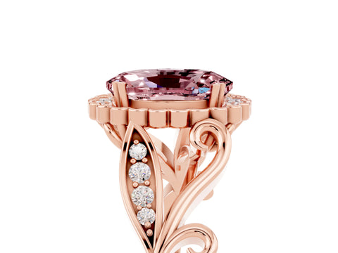 Rose gold Oval Cut Morganite Halo Ring with Vintage Split Shank and Four-Prong Setting_5