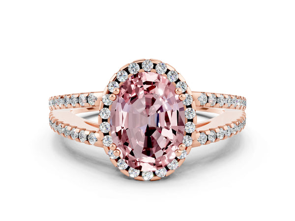 Rose gold Oval Cut Morganite Halo Split Shank Engagement Ring