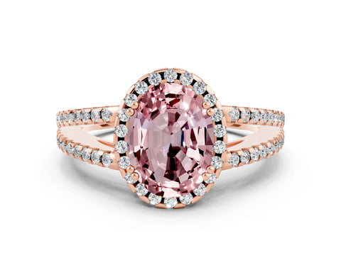 Rose gold Oval Cut Morganite Halo Split Shank Engagement Ring_24