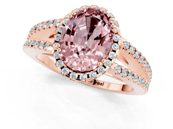 Rose gold Oval Cut Morganite Halo Split Shank Engagement Ring