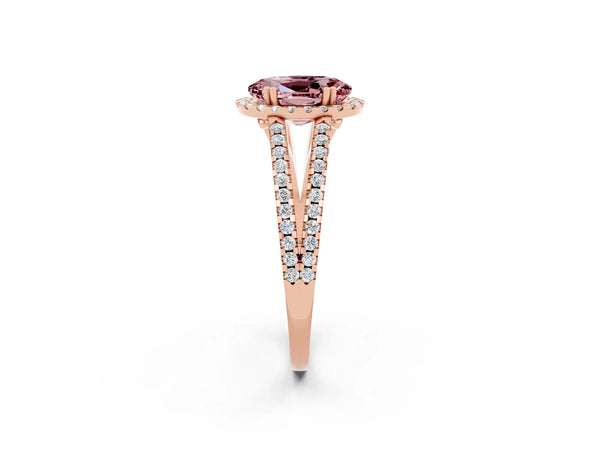 Rose gold Oval Cut Morganite Halo Split Shank Engagement Ring