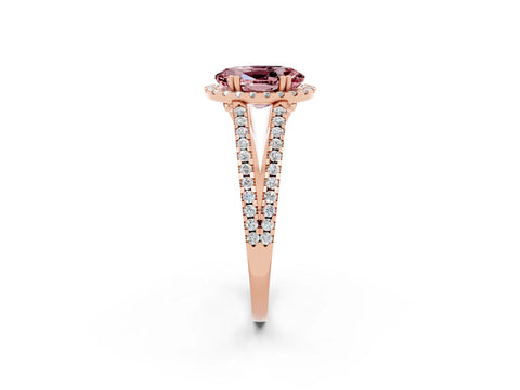 Rose gold Oval Cut Morganite Halo Split Shank Engagement Ring_26