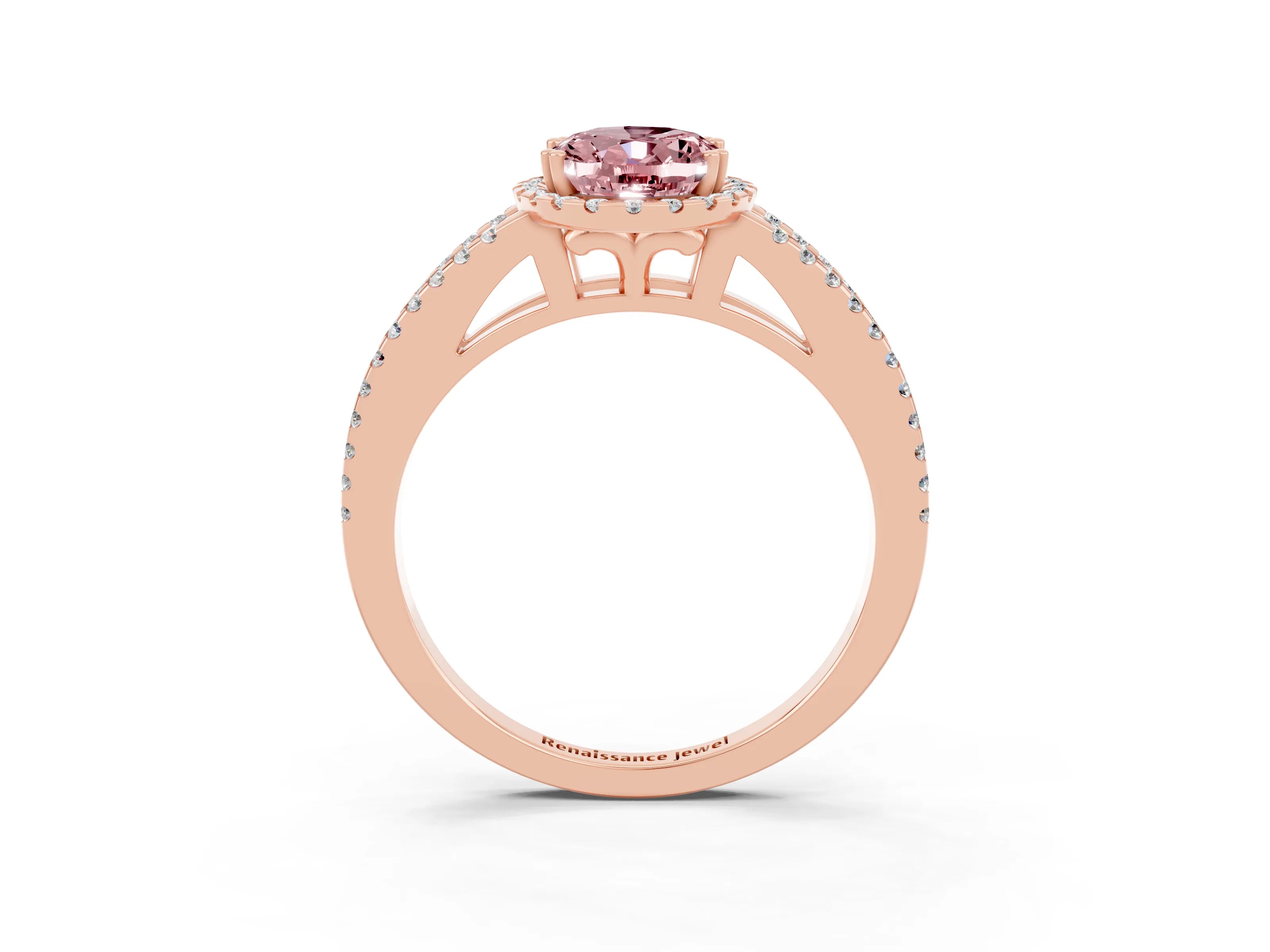 Rose gold Oval Cut Morganite Halo Split Shank Engagement Ring_27