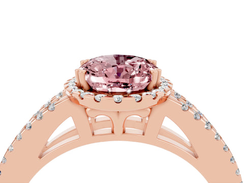 Rose gold Oval Cut Morganite Halo Split Shank Engagement Ring_28