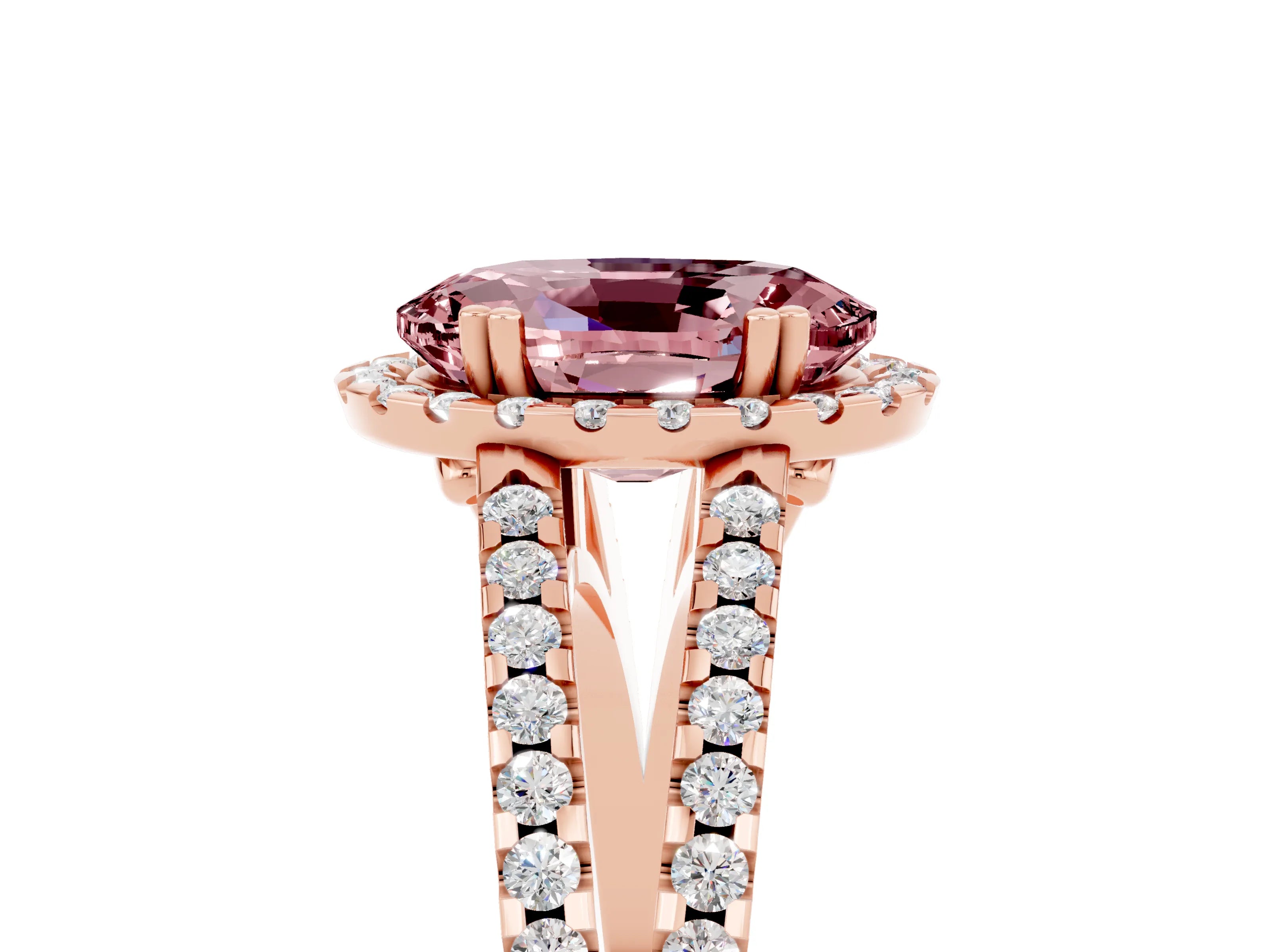 Rose gold Oval Cut Morganite Halo Split Shank Engagement Ring_29