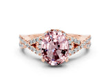 Rose gold Oval Cut Morganite Halo Twist Band Solitaire Prong Setting Ring