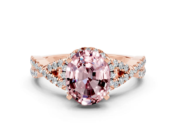Rose gold Oval Cut Morganite  Halo Twist Band Solitaire Prong Setting Ring
