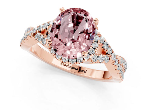 Rose gold Oval Cut Morganite Halo Twist Band Solitaire Prong Setting Ring_1