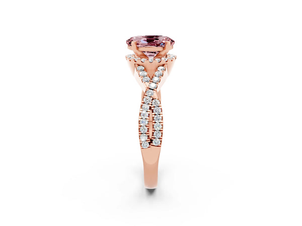 Rose gold Oval Cut Morganite  Halo Twist Band Solitaire Prong Setting Ring