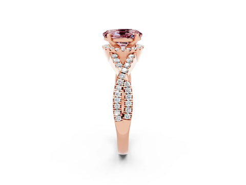 Rose gold Oval Cut Morganite Halo Twist Band Solitaire Prong Setting Ring_2