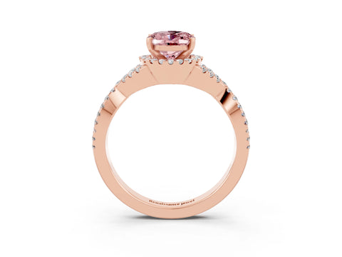 Rose gold Oval Cut Morganite Halo Twist Band Solitaire Prong Setting Ring_3