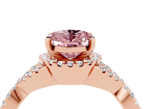 Rose gold Oval Cut Morganite Halo Twist Band Solitaire Prong Setting Ring_4