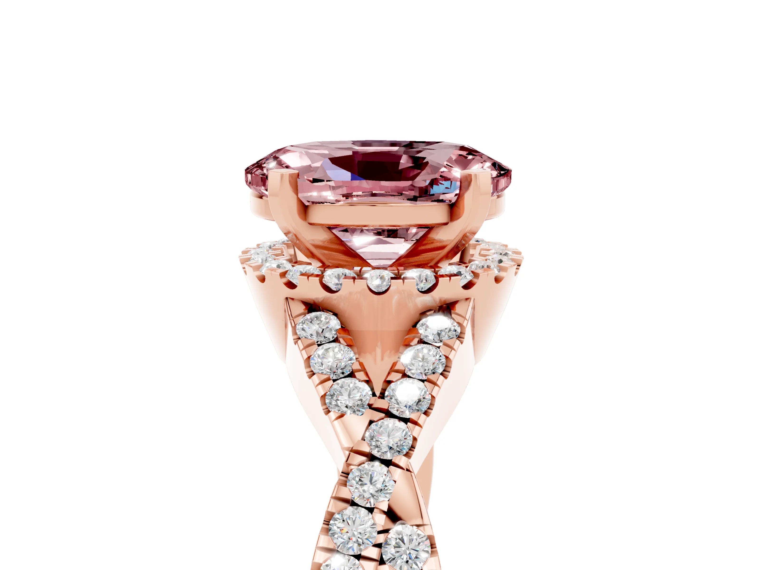 Rose gold Oval Cut Morganite Halo Twist Band Solitaire Prong Setting Ring_5