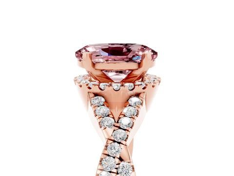 Rose gold Oval Cut Morganite Halo Twist Band Solitaire Prong Setting Ring_5