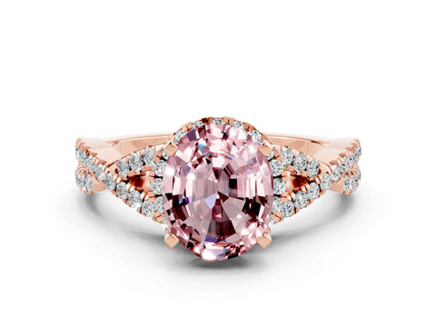 Rose gold Oval Cut Morganite Halo Twist Band Solitaire Prong Setting Ring