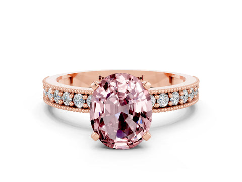 Rose gold Oval Cut Morganite Milgrain Pavé Engagement Ring with Four-Prong Setting_12