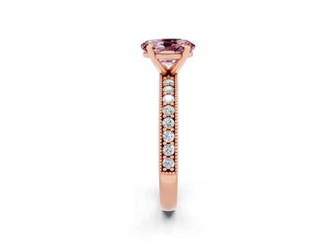 Rose gold Oval Cut Morganite Milgrain Pavé Engagement Ring with Four-Prong Setting_14