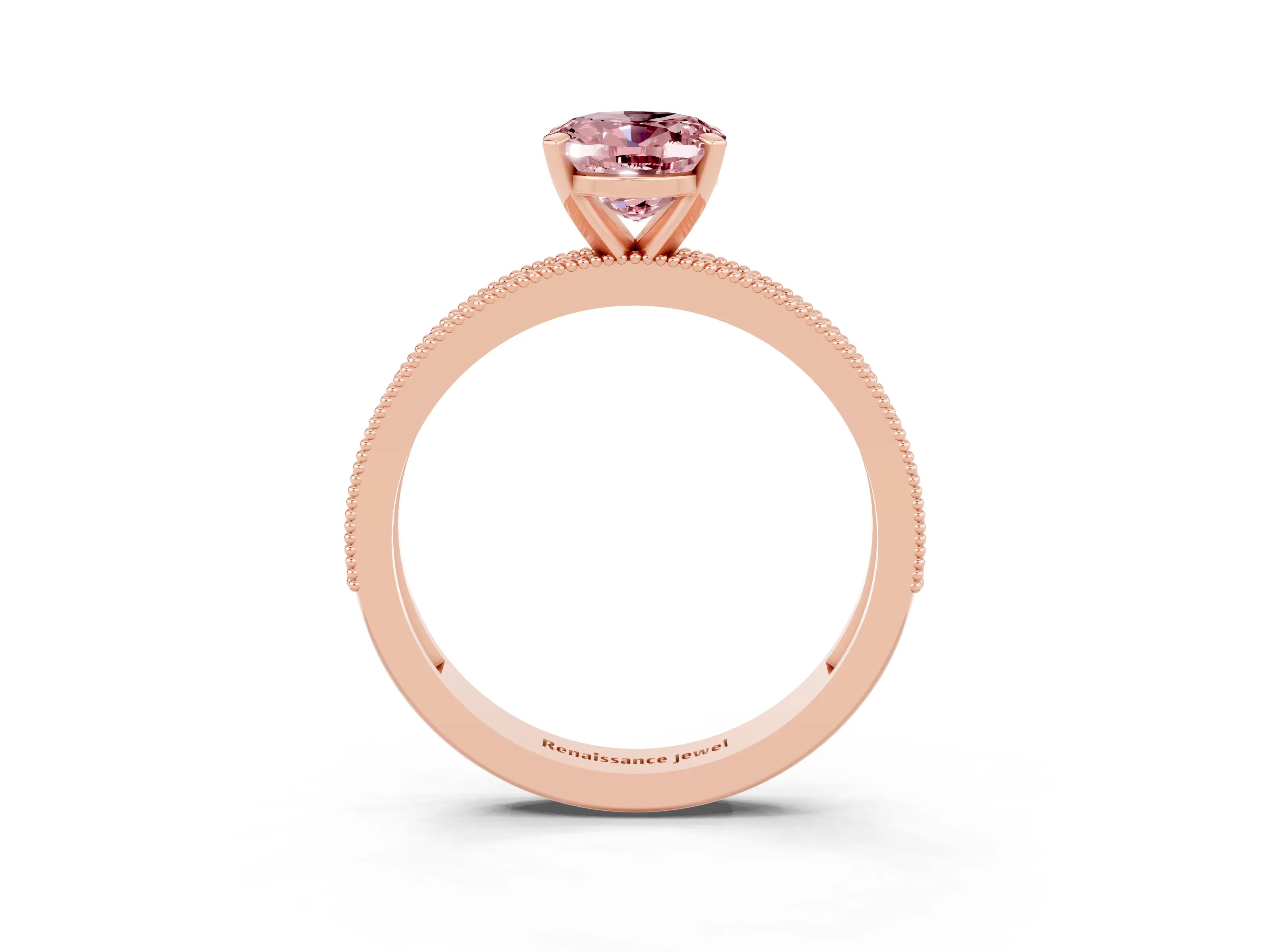 Rose gold Oval Cut Morganite Milgrain Pavé Engagement Ring with Four-Prong Setting_15