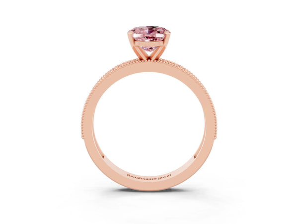 Rose gold Oval Cut Morganite Milgrain Pavé Engagement Ring with Four-Prong Setting