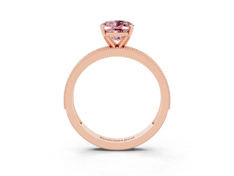 Rose gold Oval Cut Morganite Milgrain Pavé Engagement Ring with Four-Prong Setting_15