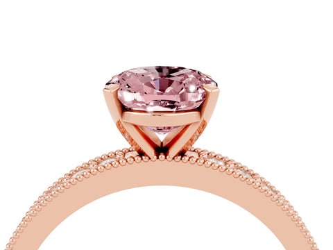 Rose gold Oval Cut Morganite Milgrain Pavé Engagement Ring with Four-Prong Setting_16