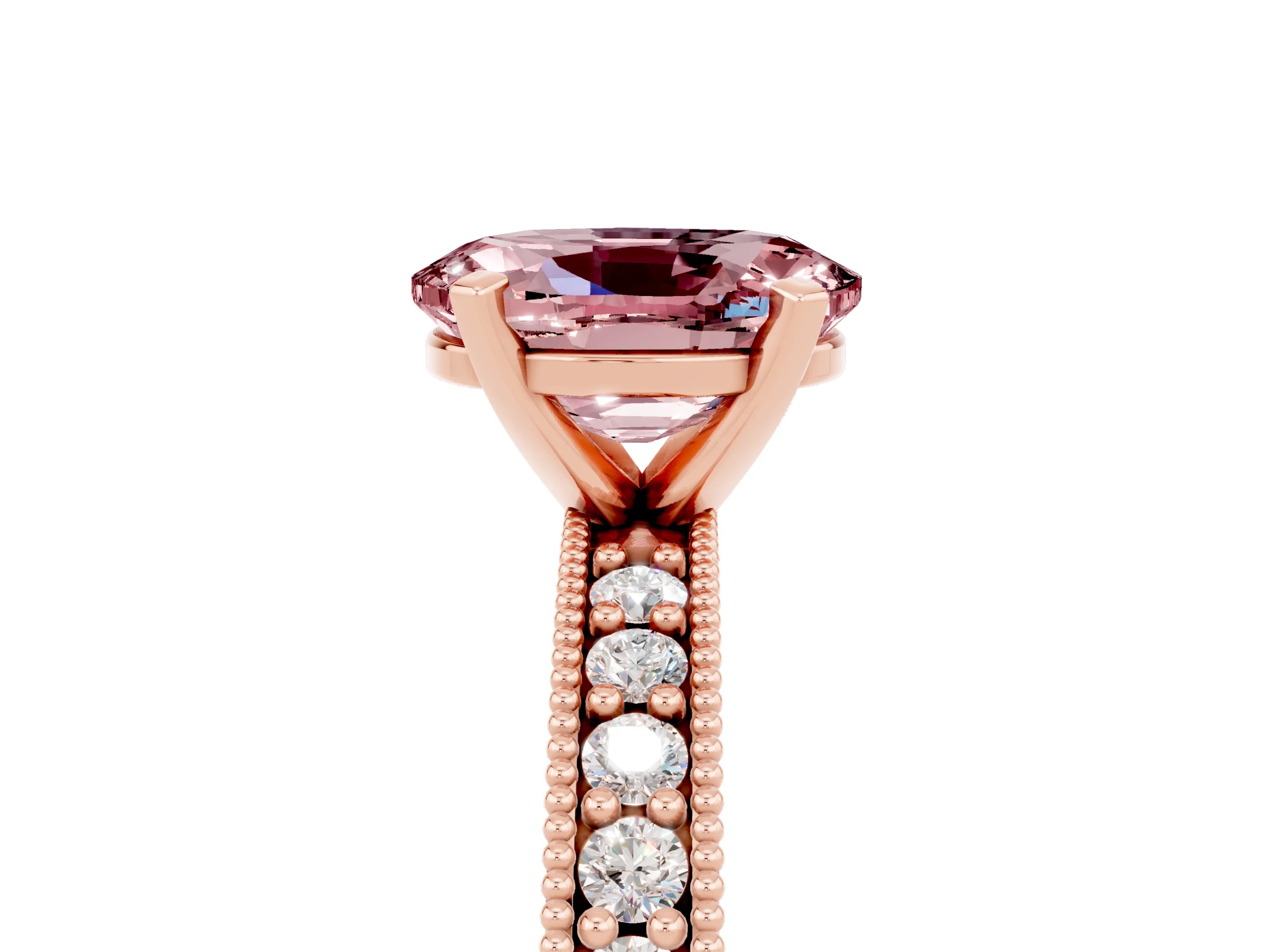 Rose gold Oval Cut Morganite Milgrain Pavé Engagement Ring with Four-Prong Setting_17
