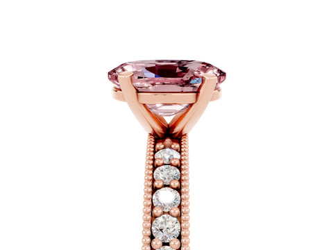 Rose gold Oval Cut Morganite Milgrain Pavé Engagement Ring with Four-Prong Setting_17