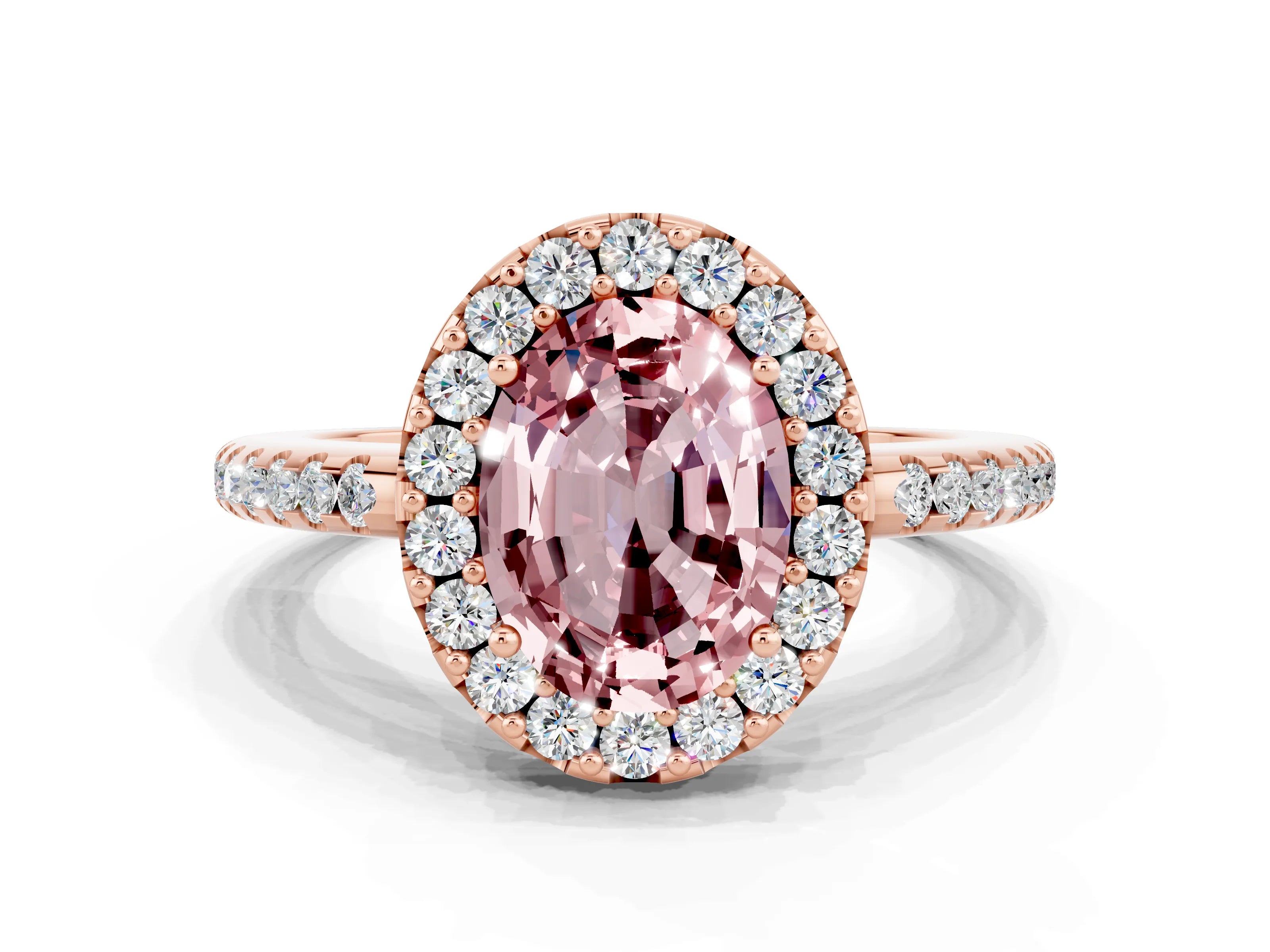Rose gold Oval Cut Morganite Pavé Halo Ring with Four-Prong Setting_12