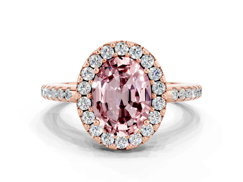 Rose gold Oval Cut Morganite Pavé Halo Ring with Four-Prong Setting_12
