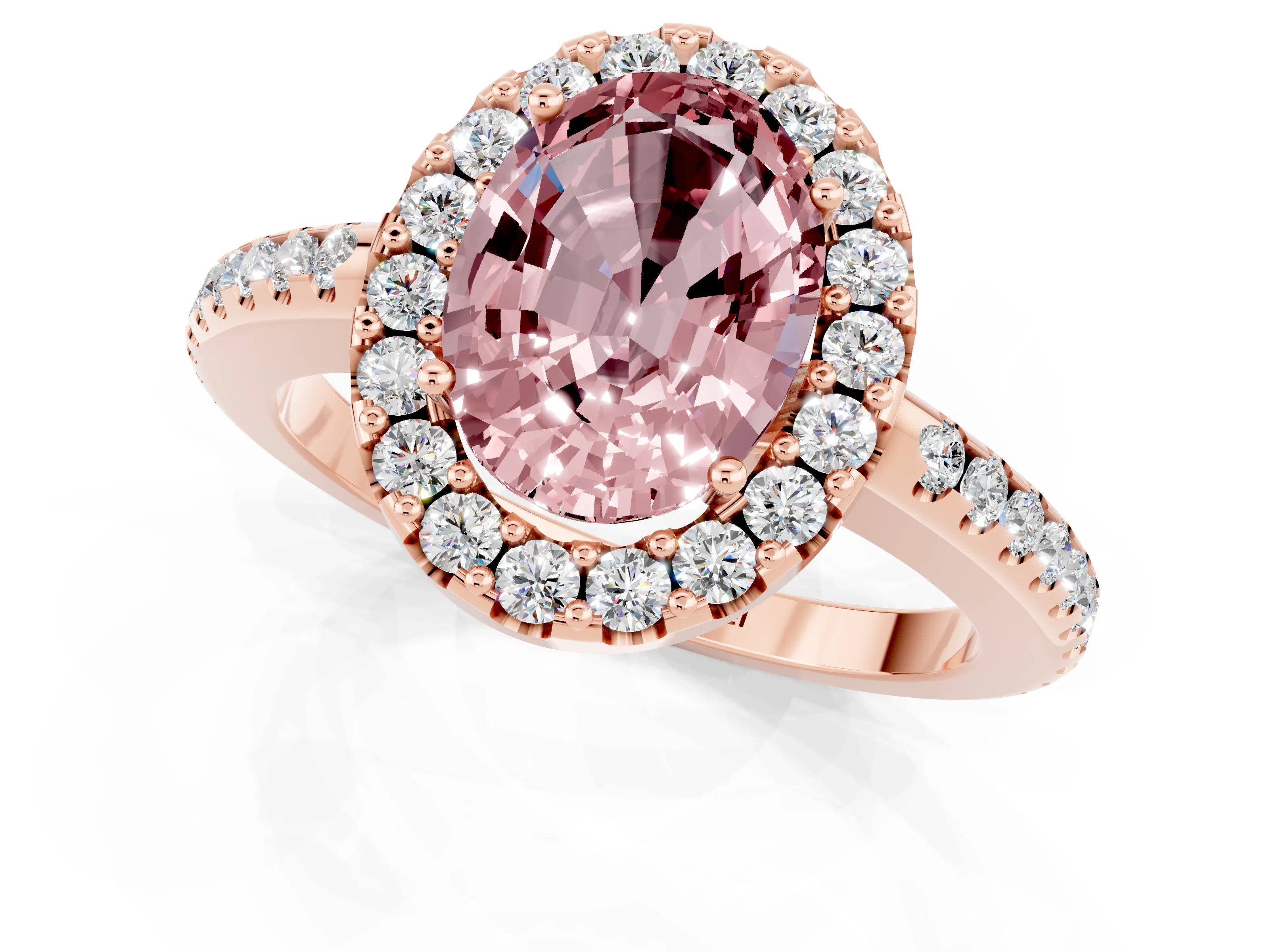 Rose gold Oval Cut Morganite Pavé Halo Ring with Four-Prong Setting_13