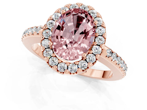 Rose gold Oval Cut Morganite Pavé Halo Ring with Four-Prong Setting_13