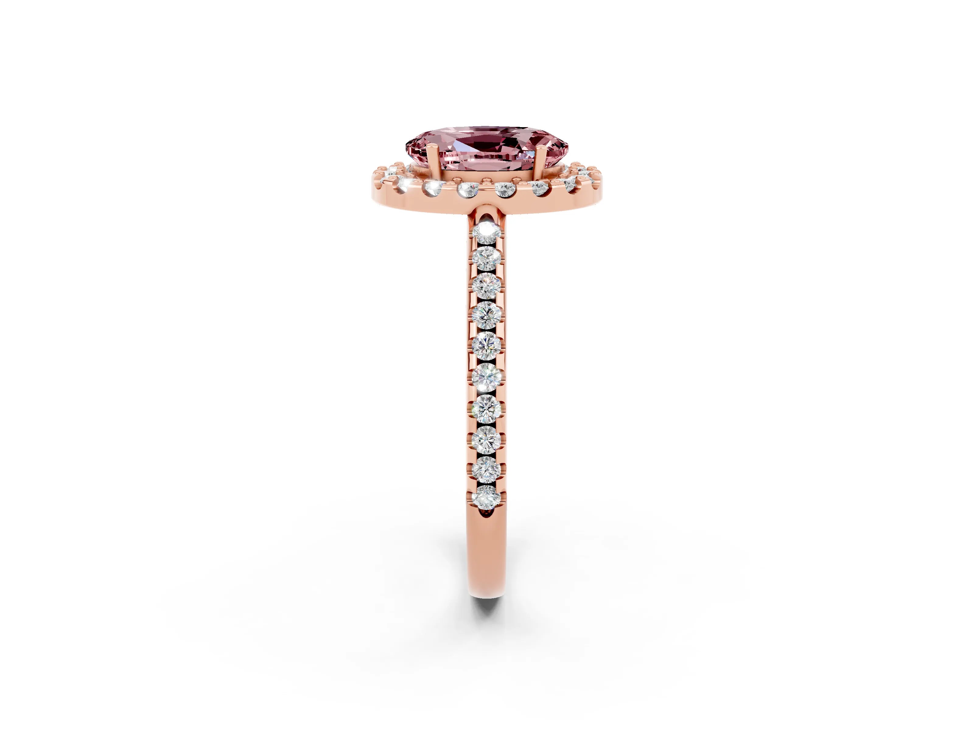 Rose gold Oval Cut Morganite Pavé Halo Ring with Four-Prong Setting_14