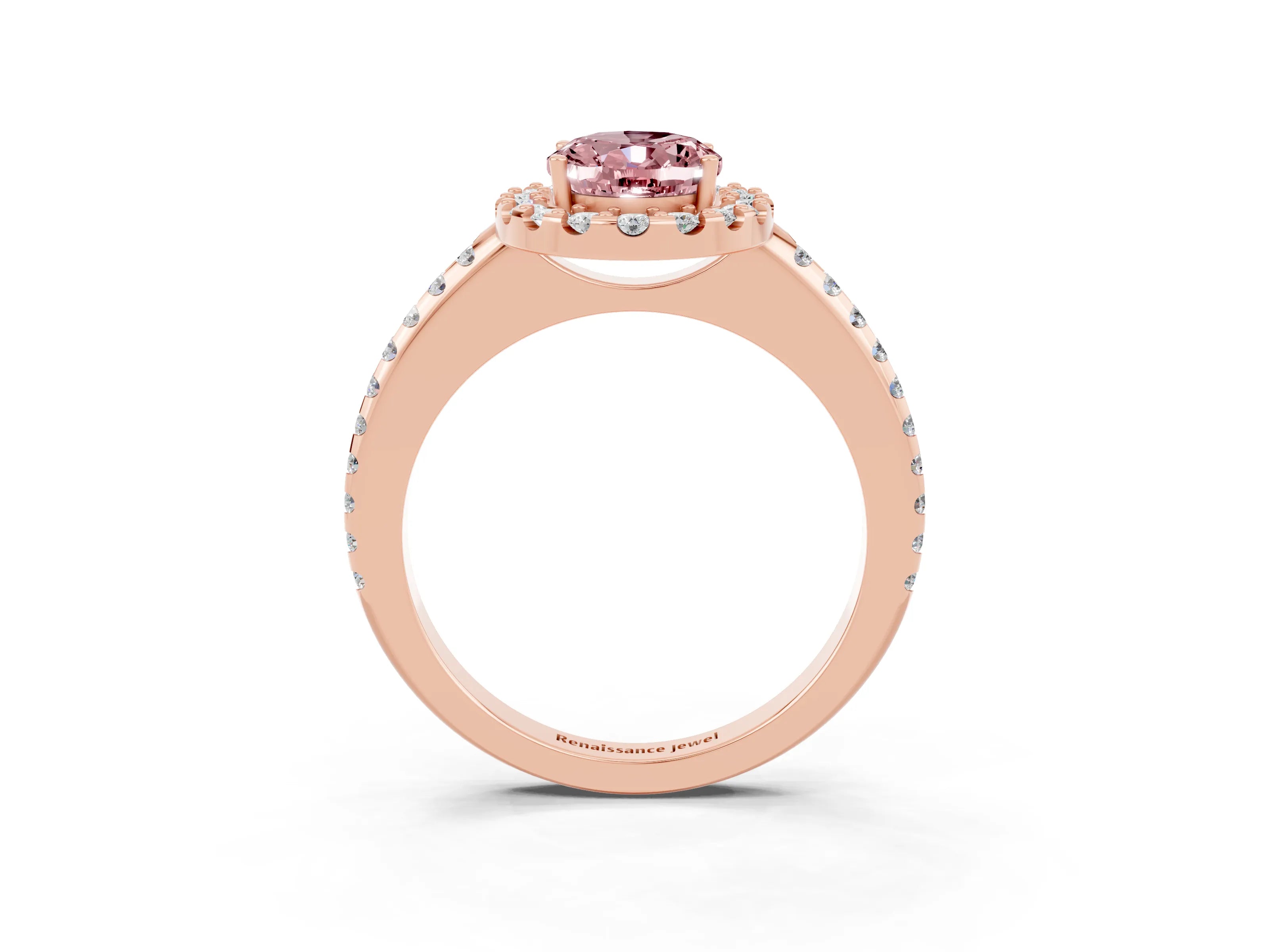 Rose gold Oval Cut Morganite Pavé Halo Ring with Four-Prong Setting_15