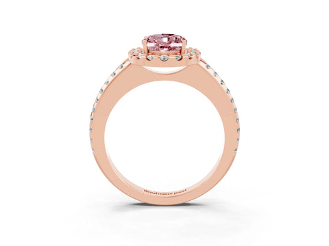 Rose gold Oval Cut Morganite Pavé Halo Ring with Four-Prong Setting_15