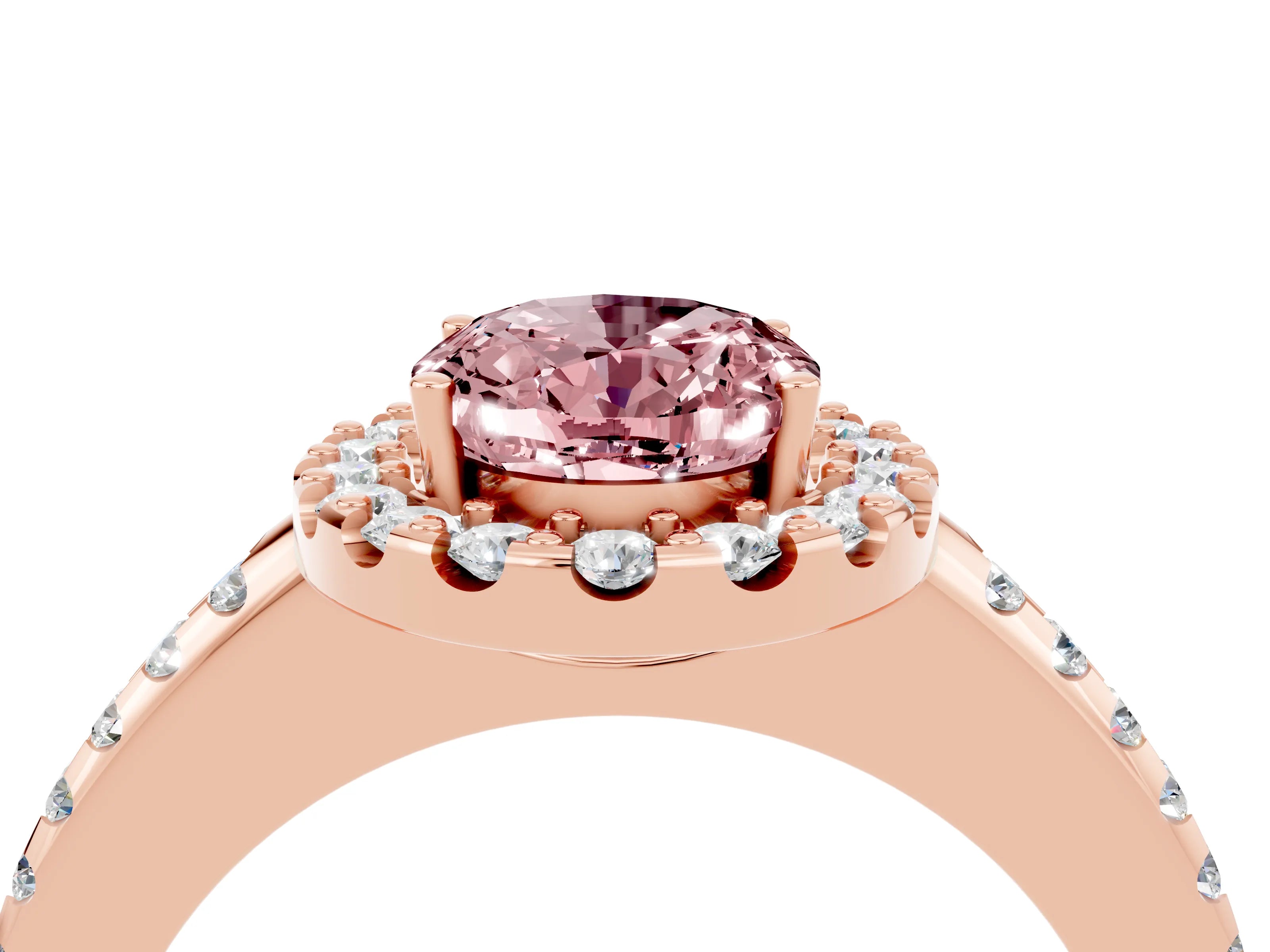 Rose gold Oval Cut Morganite Pavé Halo Ring with Four-Prong Setting_16