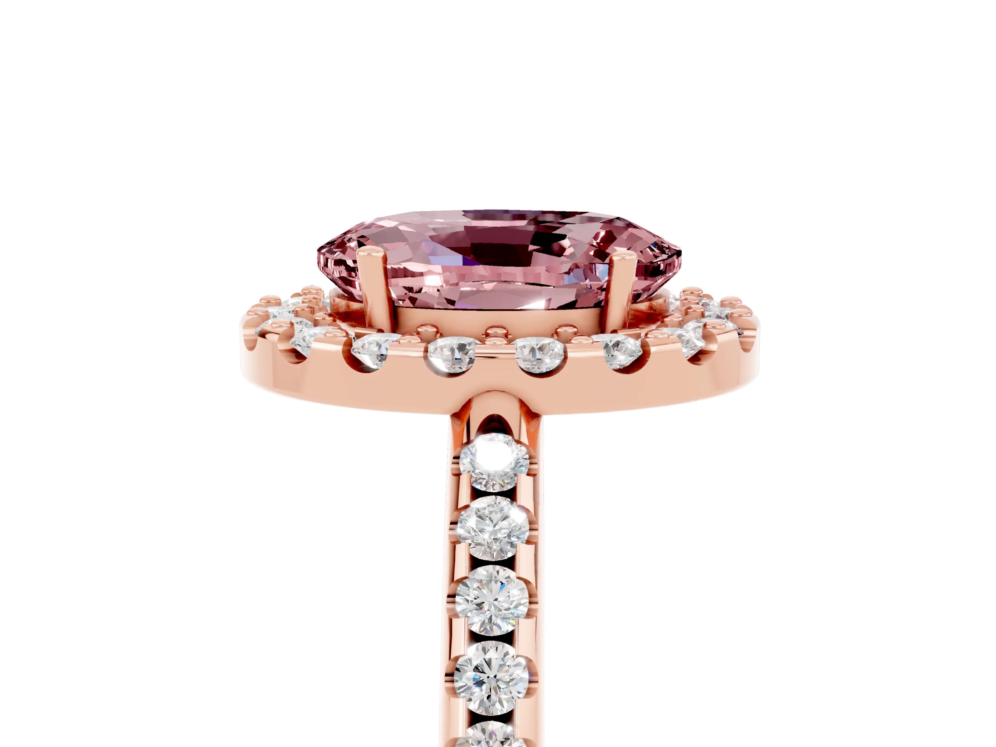 Rose gold Oval Cut Morganite Pavé Halo Ring with Four-Prong Setting_17
