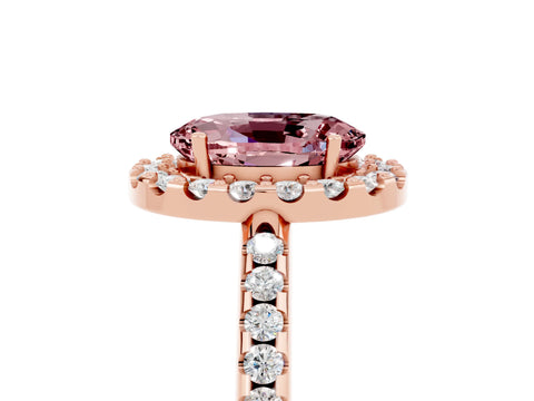 Rose gold Oval Cut Morganite Pavé Halo Ring with Four-Prong Setting_17