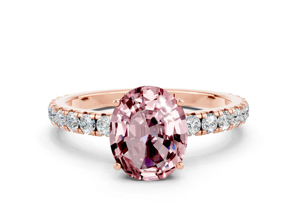 Rose gold Oval Cut Morganite Pavé Solitaire Engagement Ring with Four-Prong Setting